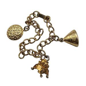 Vintage Apollo 11 1969 First Man On The Moon Gold Tone Charm Bracelet